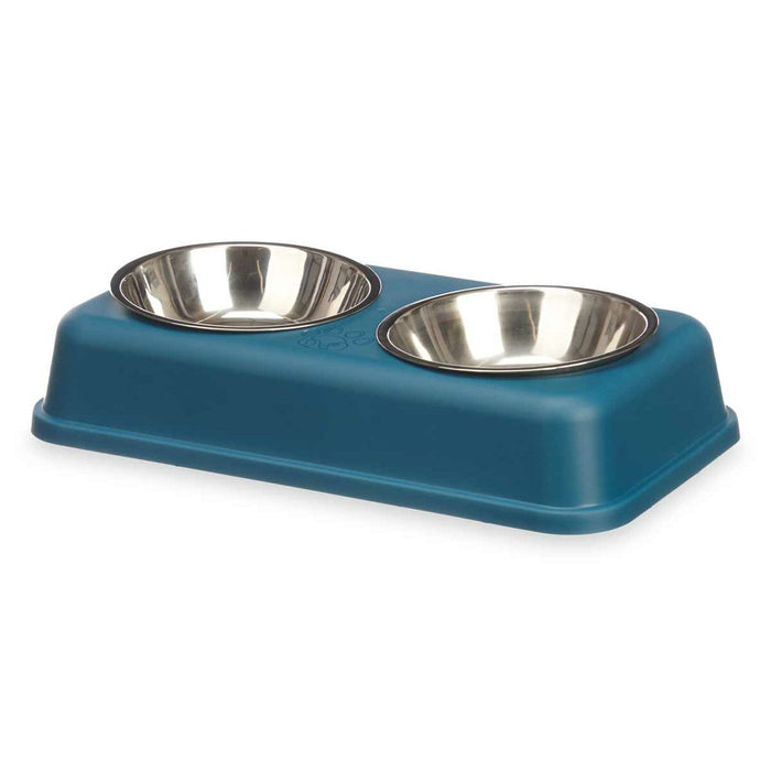 Dispozitiv de hrănire pentru pisici Double Albastru Metal 35 x 7,5 x 19 cm (12 Unități)