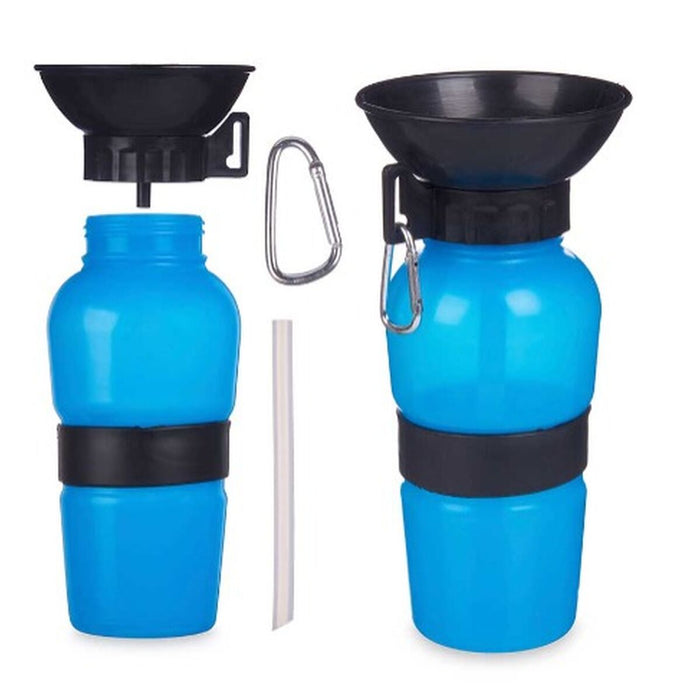 Sticlă cu Castron de Apă pentru Câini Albastru Negru Metal Plastic 500 ml