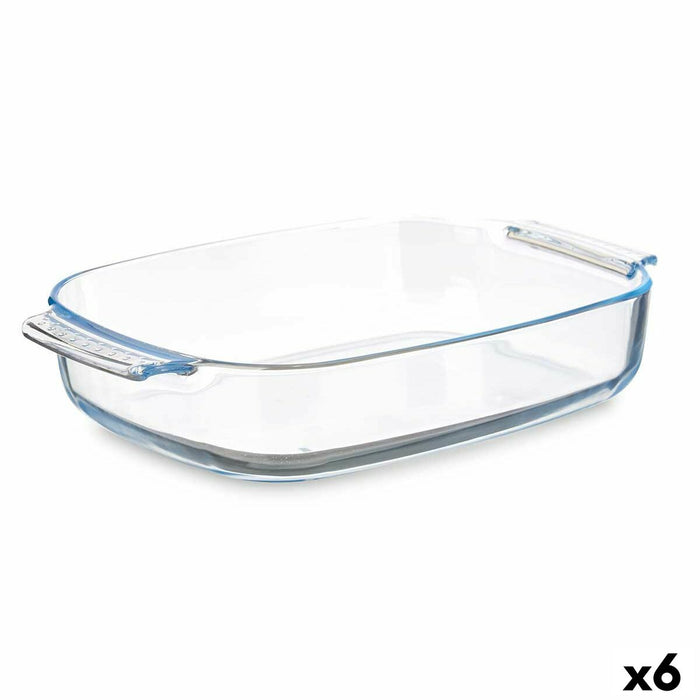 Platou pentru Servire Cu mânere Transparent Sticlă borosilicată 3,8 L 38 x 6,5 x 25,4 cm (6 Unități)