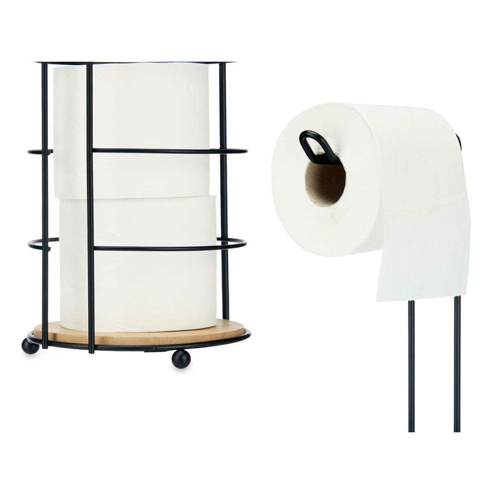 Suport pentru Role de Hârtie Igienică Negru Metal Bambus 16,5 x 63,5 x 16,5 cm (4 Unități)