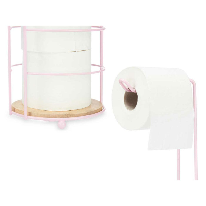 Suport pentru Role de Hârtie Igienică Roz Metal Bambus 16,5 x 63,5 x 16,5 cm (4 Unități)