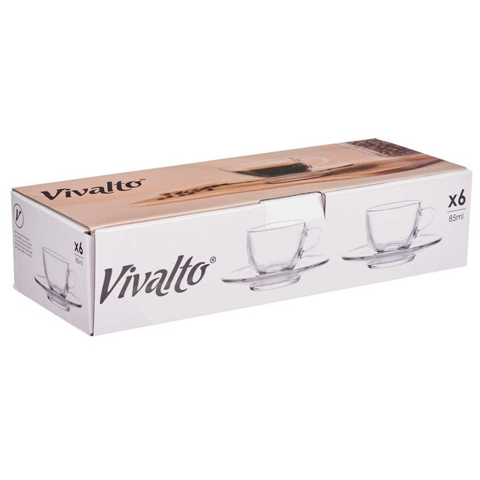 Cană cu Farfurie Transparent Sticlă 85 ml (6 Unități)