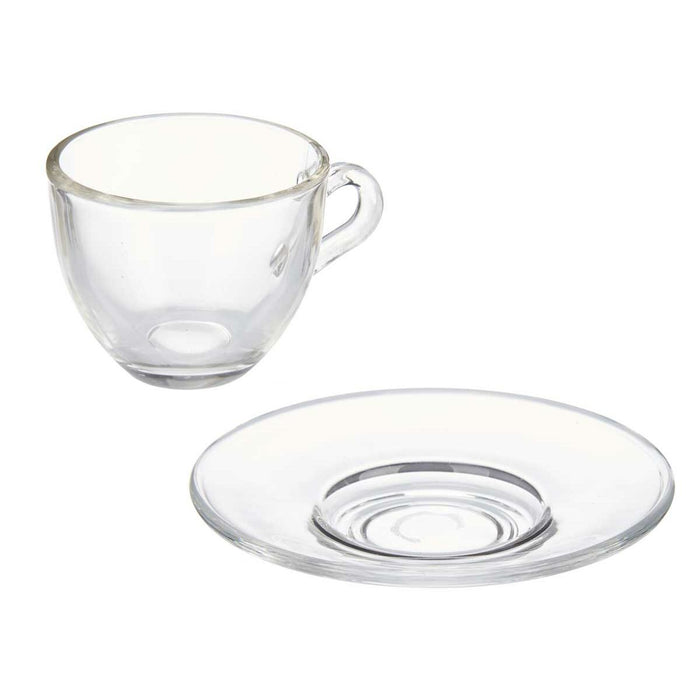 Cană cu Farfurie Transparent Sticlă 85 ml (6 Unități)