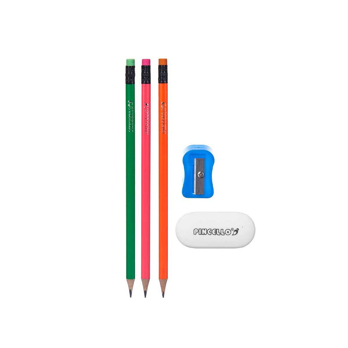 Set de Creioane Ascuțitoare Radieră (12 Unități)