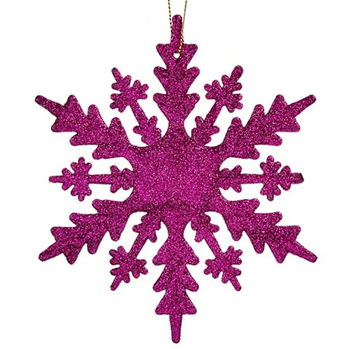 Ornament de Crăciun Fulgi de zăpadă Fucsia Plastic Purpurină 15 x 15 x 0,2 cm (24 Unități)
