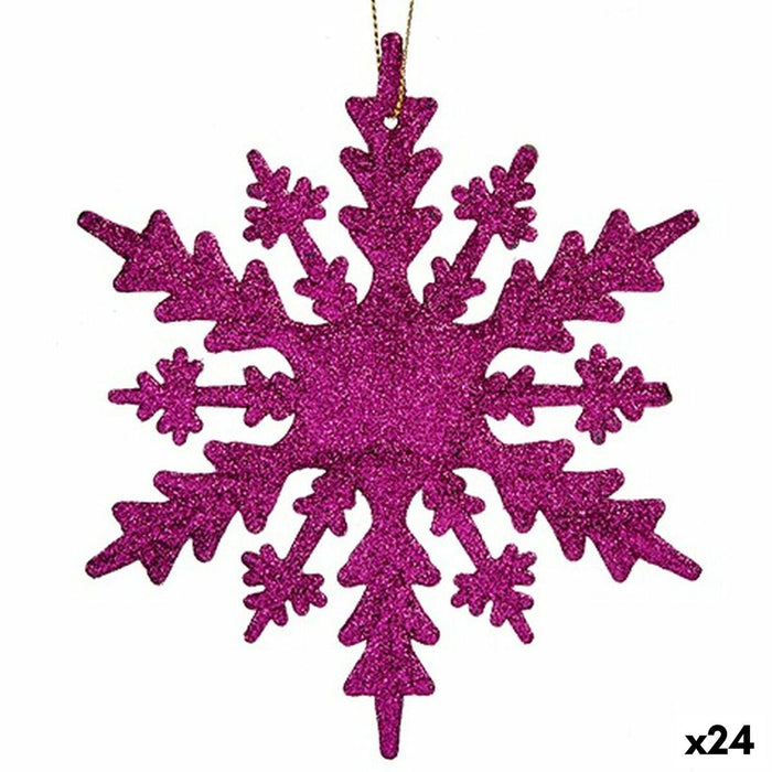 Ornament de Crăciun Fulgi de zăpadă Fucsia Plastic Purpurină 15 x 15 x 0,2 cm (24 Unități)