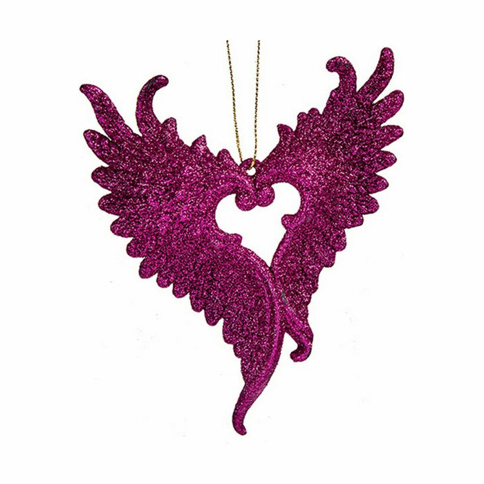 Ornament de Crăciun Aripi de Înger Fucsia Plastic Purpurină 12 x 13 x 2,5 cm (24 Unități)