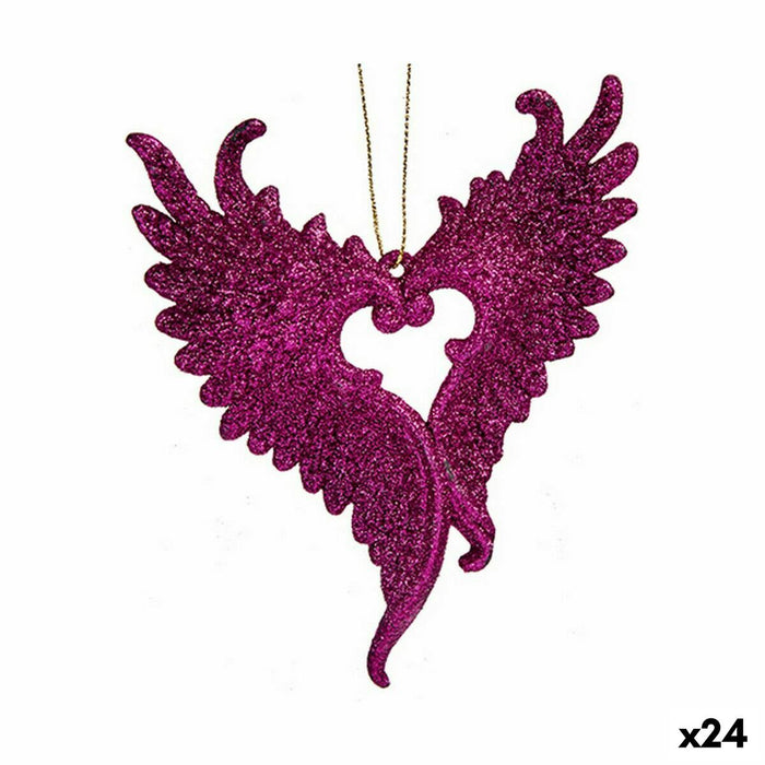 Ornament de Crăciun Aripi de Înger Fucsia Plastic Purpurină 12 x 13 x 2,5 cm (24 Unități)