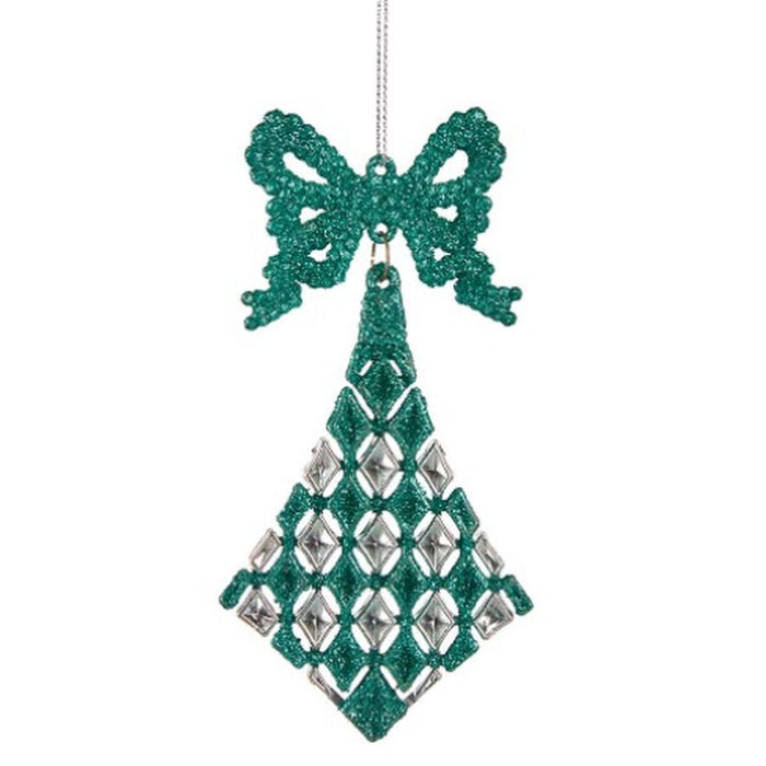 Ornament de Crăciun Fundă Romb Verde Plastic Purpurină 7,5 x 1 x 15,5 cm (24 Unități)