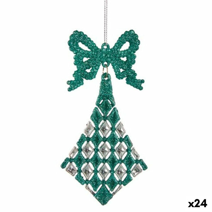 Ornament de Crăciun Fundă Romb Verde Plastic Purpurină 7,5 x 1 x 15,5 cm (24 Unități)