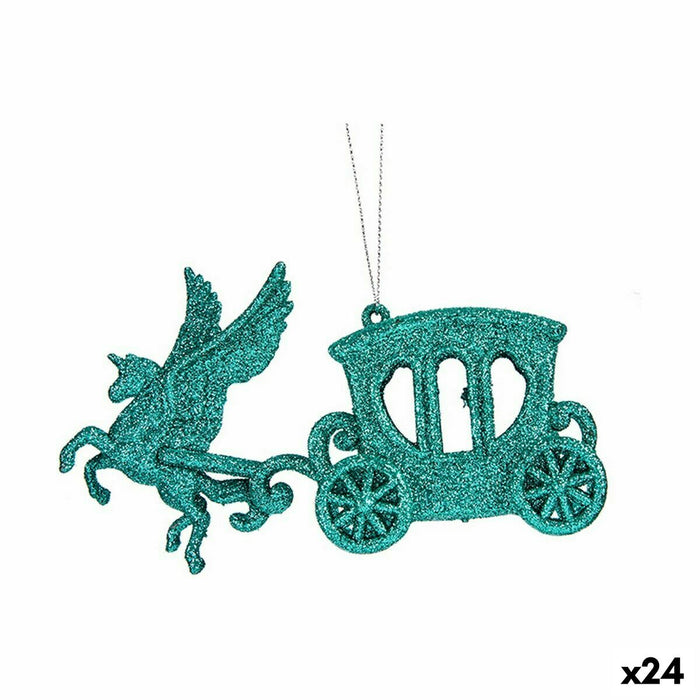 Ornament de Crăciun Trăsură Magică Verde Plastic Purpurină 15 x 8,5 x 4,5 cm (24 Unități)