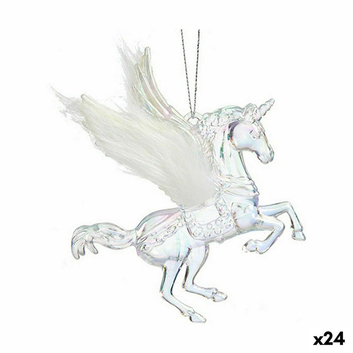Ornament de Crăciun Unicorn Sidef Plastic Purpurină 13 x 13 x 2 cm (24 Unități)