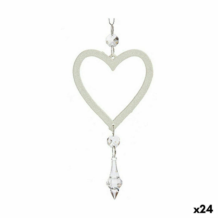 Ornament de Crăciun Inimă Alb Plastic Purpurină 9 x 16 x 2 cm (24 Unități)