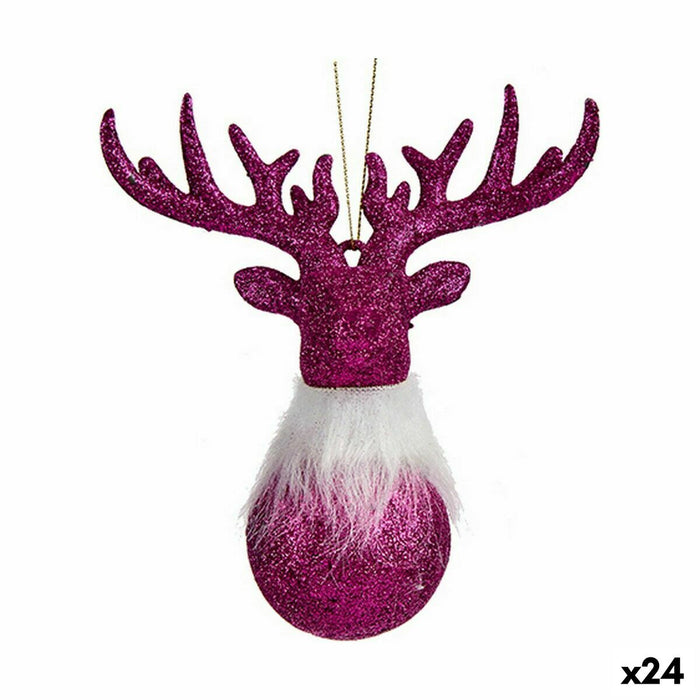 Ornament de Crăciun Ren Fucsia Plastic Purpurină 13,5 x 15,5 x 7 cm (24 Unități)