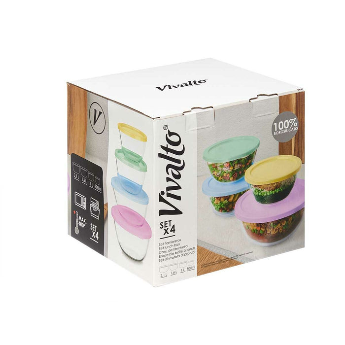 Set de Cutii pentru Prânz Sticlă borosilicată 800 ml 1 L 1,6 L 2,1 L (4 Unități)