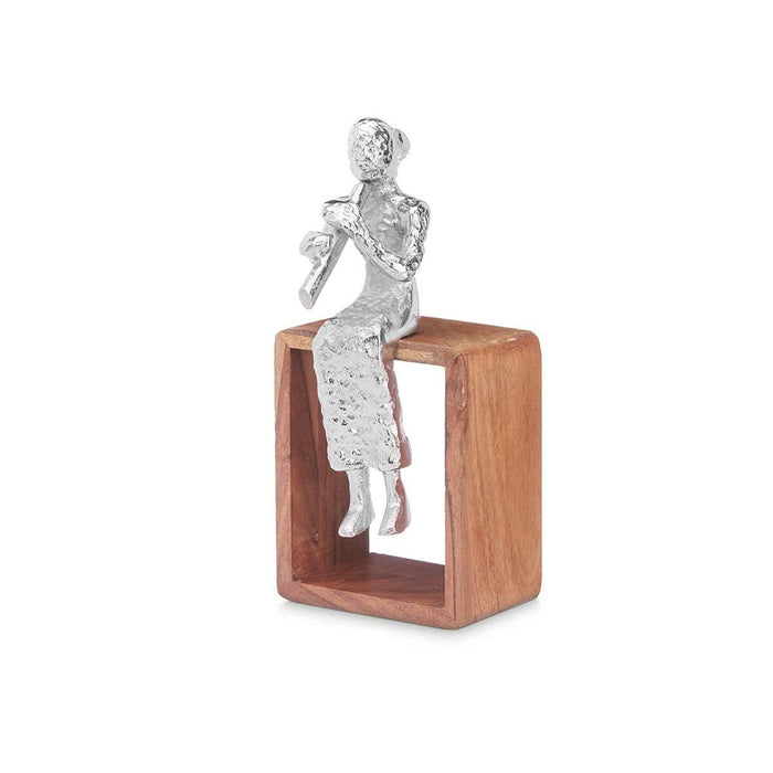 Figură Decorativă Flaut Dulce Argintiu Lemn Metal 13 x 27 x 13 cm