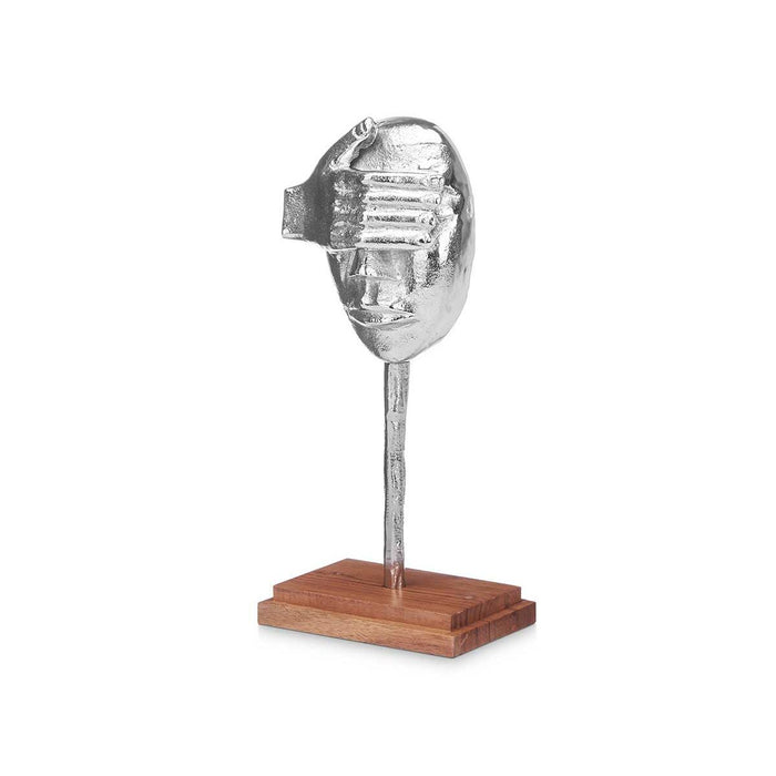 Figură Decorativă Față Argintiu Lemn Metal 16 x 34 x 10 cm