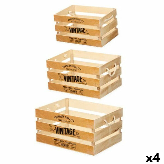 Set de Cutii Decorative Vintage 3 Piese Maro Lemn (4 Unități)