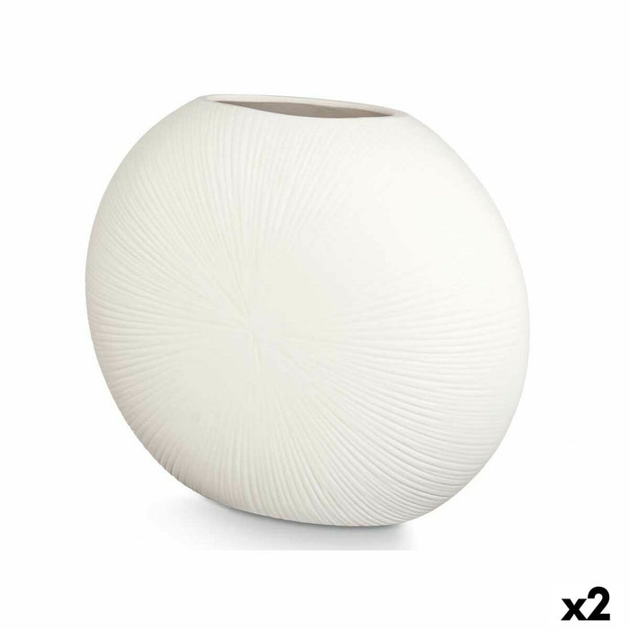 Vază Rotund Alb Ceramică 40 x 34,5 x 16 cm (2 Unități)