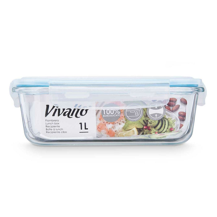 Cutie pentru Prânz Transparent Silicon Sticlă borosilicată 1 L 22 x 7 x 16,5 cm (12 Unități)