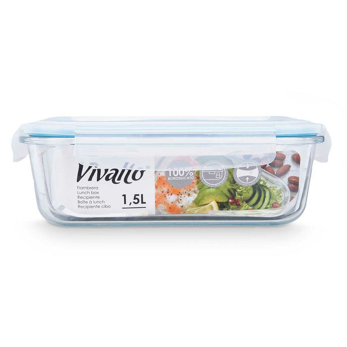 Cutie pentru Prânz Transparent Silicon Sticlă borosilicată 1,5 L 24,5 x 7,6 x 19 cm (12 Unități)