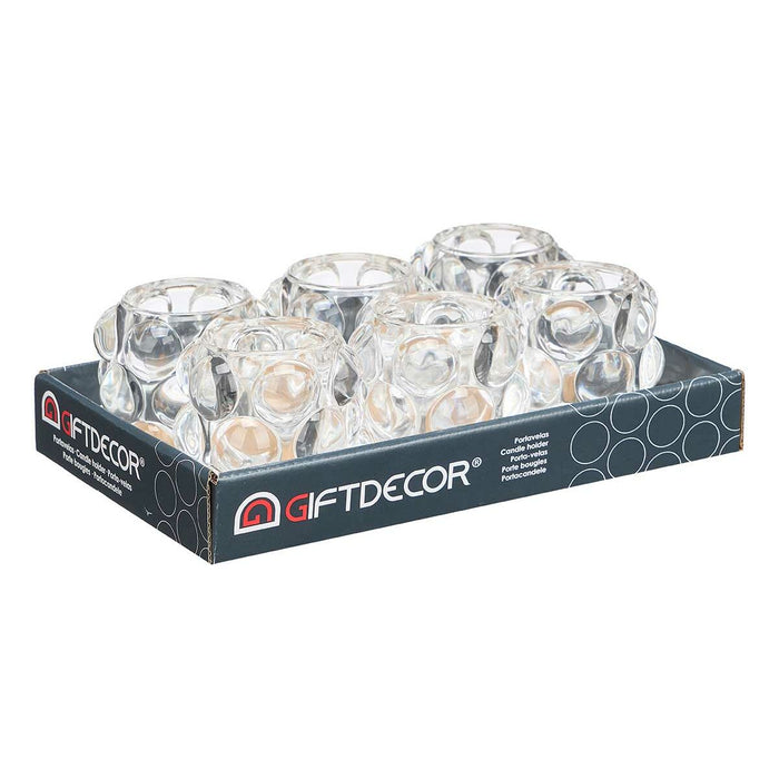 Suport de Lumânări Microbile Transparent Geam 8,4 x 9 x 8,4 cm (12 Unități)