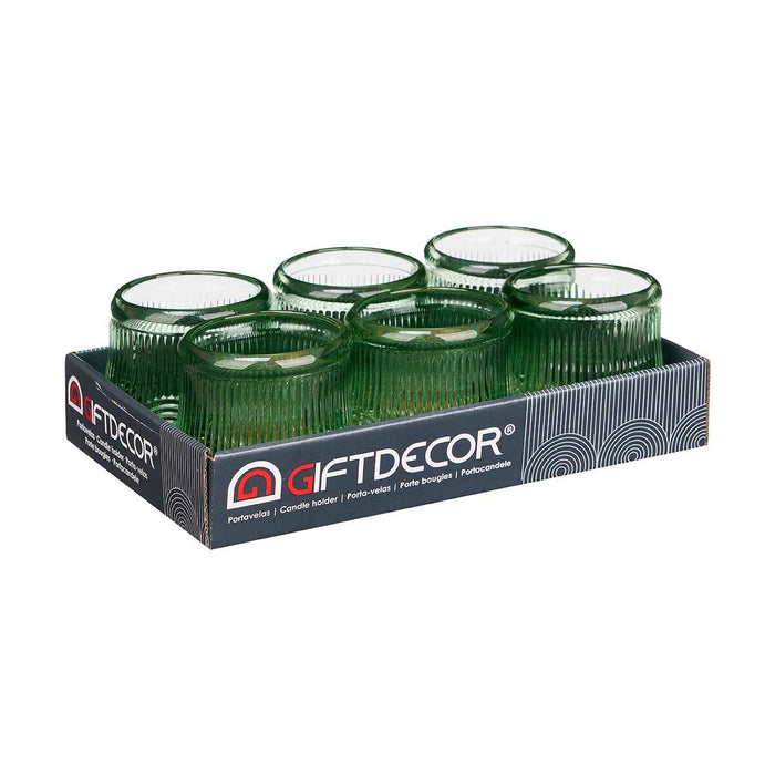 Suport de Lumânări Dungi Verde Geam 9 x 9,5 x 9 cm (12 Unități)