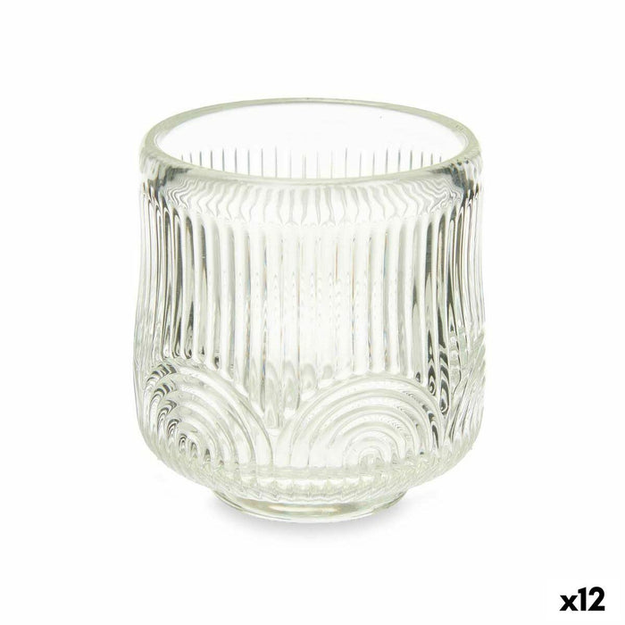 Suport de Lumânări Dungi Transparent Geam 7,5 x 7,8 x 7,5 cm (12 Unități)