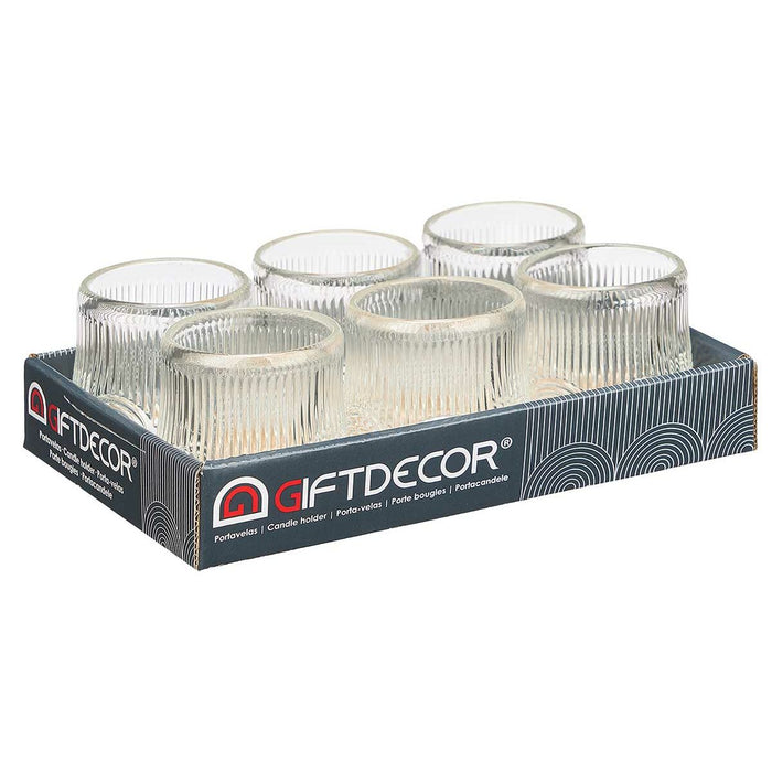 Suport de Lumânări Dungi Transparent Geam 7,5 x 7,8 x 7,5 cm (12 Unități)