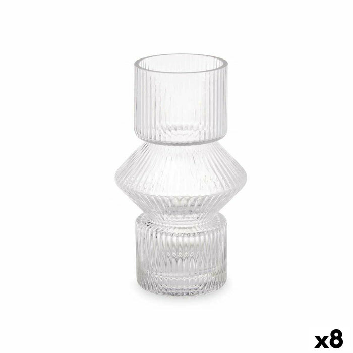 Vază Dungi Transparent Geam 9,5 x 16,5 x 9,5 cm (8 Unități)
