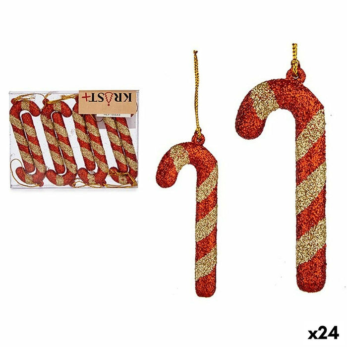 Set ornamente de Crăciun Baston 8 Piese Roșu Auriu* Plastic 6,5 x 1 cm (24 Unități)