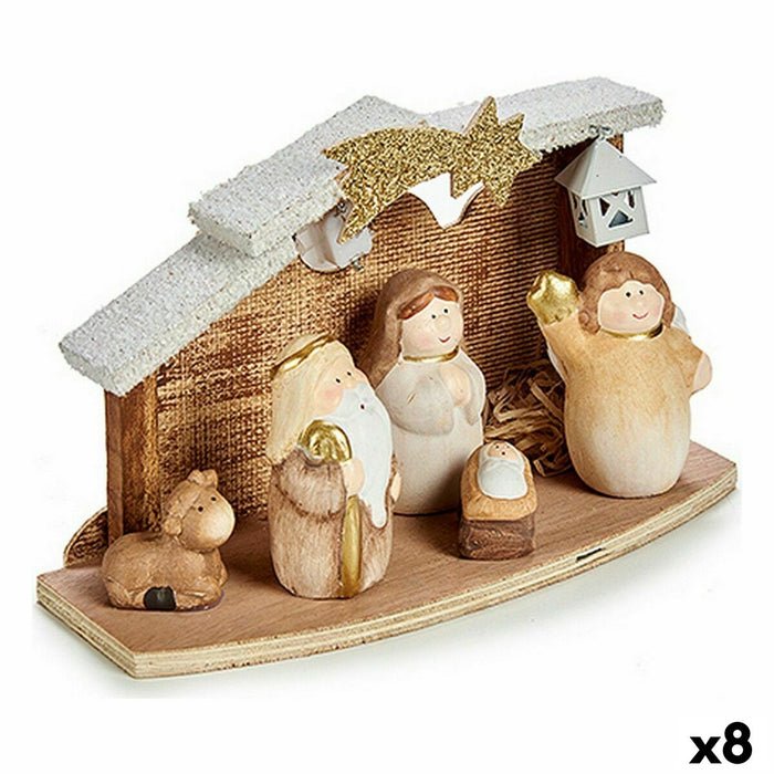 Scena Nașterii de Crăciun Lumină LED Alb Maro Auriu* Lemn Ceramică 9 x 13 x 23 cm (8 Unități)