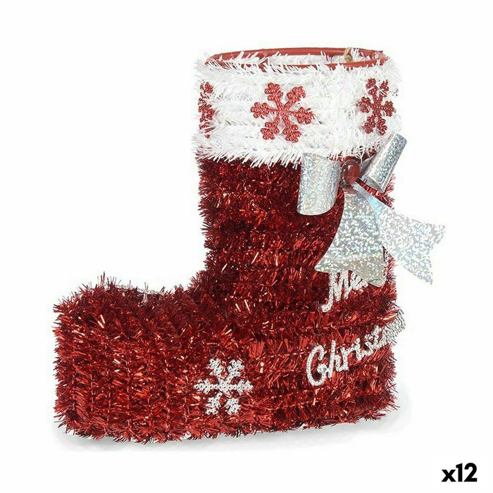 Figură Decorativă Cizmă Alb Roșu Argintiu polipropilenă PET 19 x 19 x 9,5 cm (12 Unități)