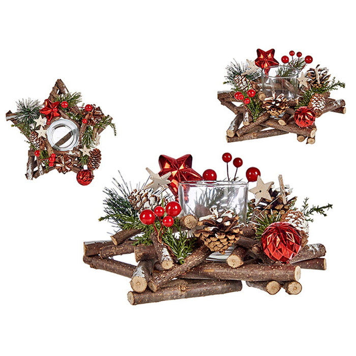 Suport de lumânări de Crăciun Stea Maro Roșu Verde 20 x 8 x 20 cm (8 Unități)
