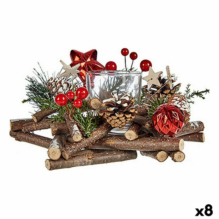 Suport de lumânări de Crăciun Stea Maro Roșu Verde 20 x 8 x 20 cm (8 Unități)