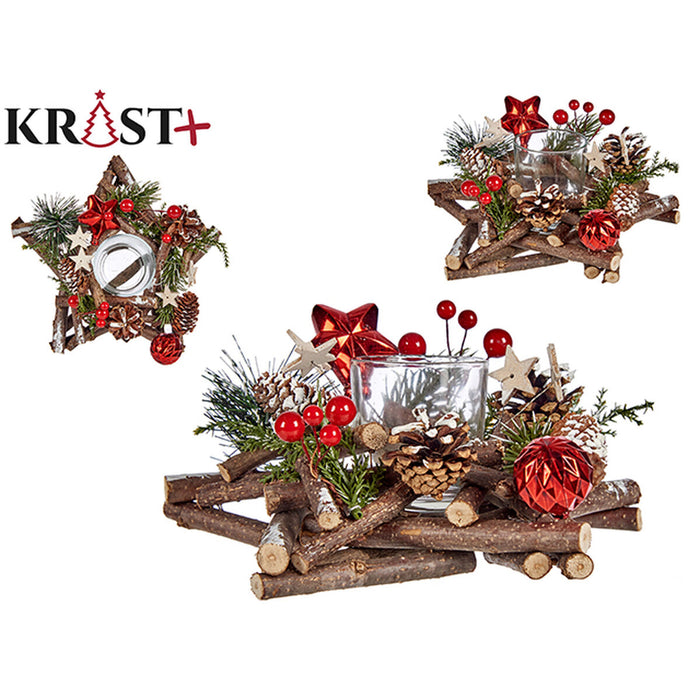 Suport de lumânări de Crăciun Stea Maro Roșu Verde 20 x 8 x 20 cm (8 Unități)