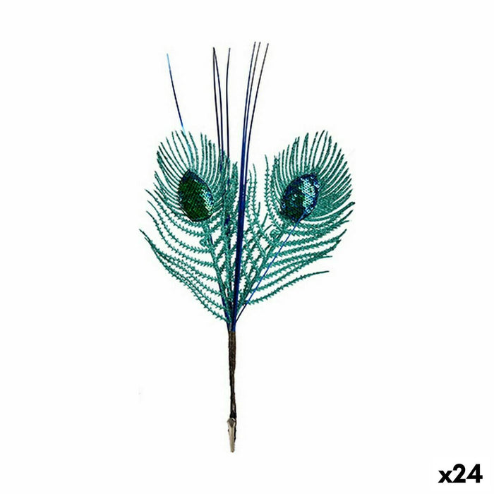 Ornament de Crăciun Pană Verde Metal Plastic Purpurină 20 x 38 x 0,5 cm (24 Unități)