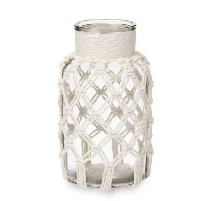 Vază Alb Pânză Sticlă 15,5 x 26,5 x 15,5 cm (6 Unități) Macrame