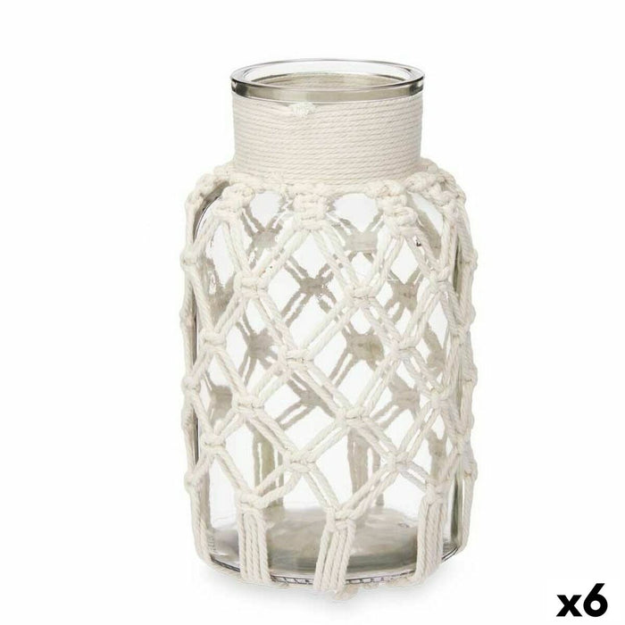 Vază Alb Pânză Sticlă 15,5 x 26,5 x 15,5 cm (6 Unități) Macrame