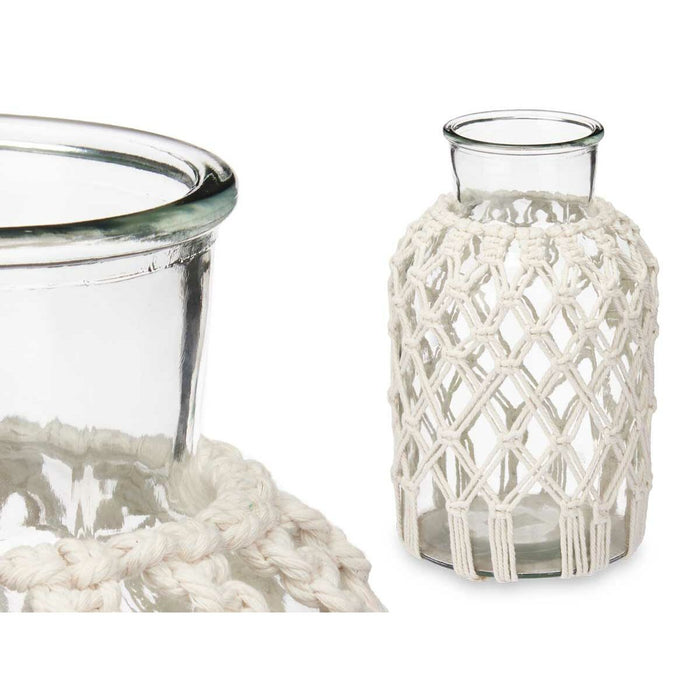 Vază Alb Pânză Sticlă 18,5 x 30,5 x 18,5 cm (4 Unități) Macrame