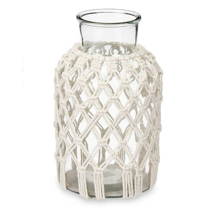 Vază Alb Pânză Sticlă 18,5 x 30,5 x 18,5 cm (4 Unități) Macrame