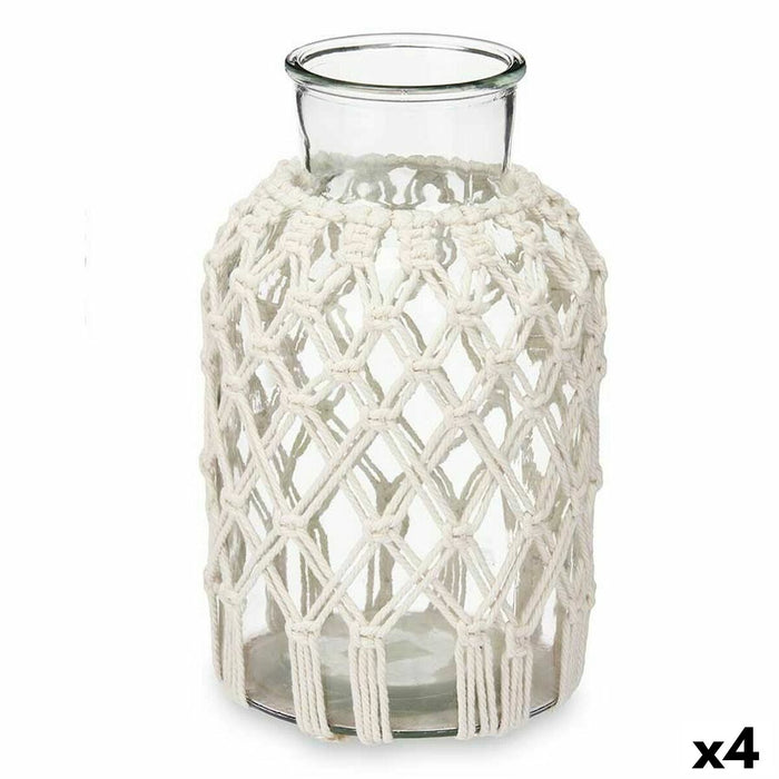 Vază Alb Pânză Sticlă 18,5 x 30,5 x 18,5 cm (4 Unități) Macrame