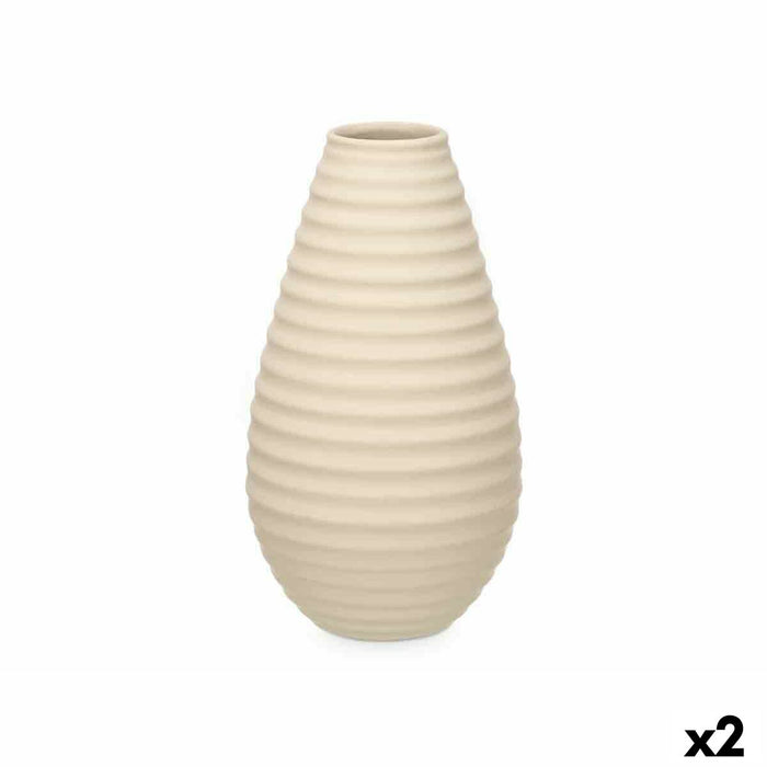 Vază Bej Ceramică 22 x 44 x 22 cm (2 Unități) Dungi