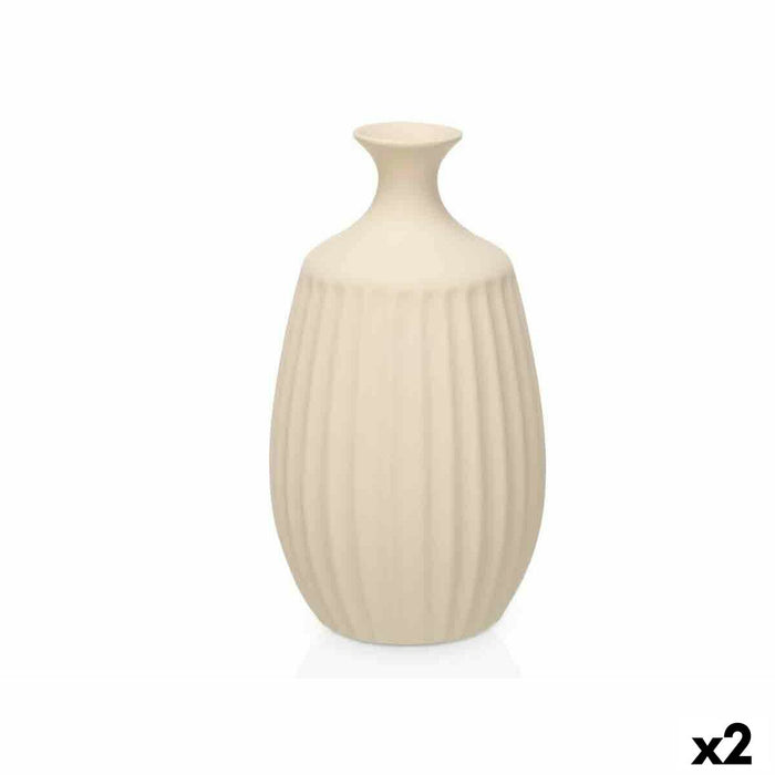 Vază Bej Ceramică 21 x 39 x 21 cm (2 Unități) Dungi