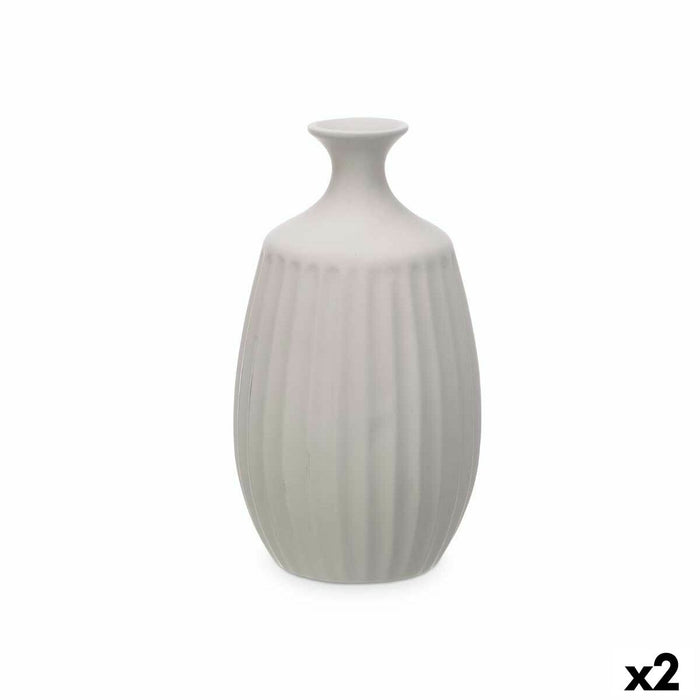 Vază Gri Ceramică 21 x 39 x 21 cm (2 Unități) Dungi