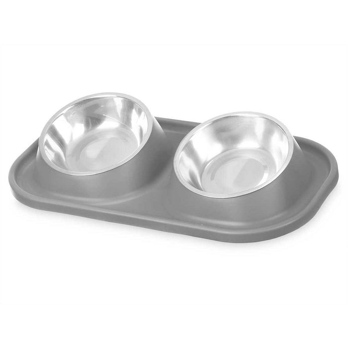 Castron de hrană pentru animale de companie Gri Metal 40 x 8,5 x 22 cm Double (12 Unități)