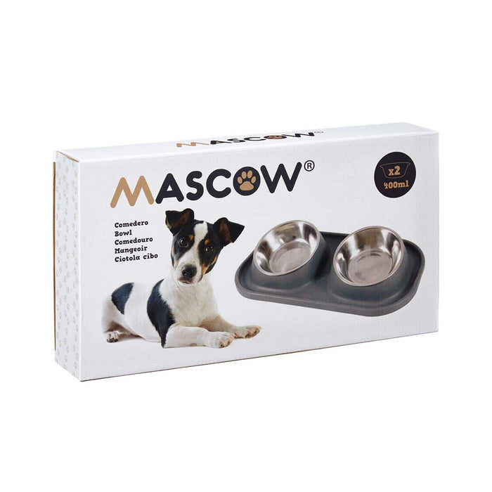 Castron de hrană pentru animale de companie Gri Metal 40 x 8,5 x 22 cm Double (12 Unități)