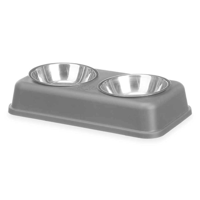 Castron de hrană pentru animale de companie Gri Metal 35 x 7,5 x 19 cm Double (12 Unități)