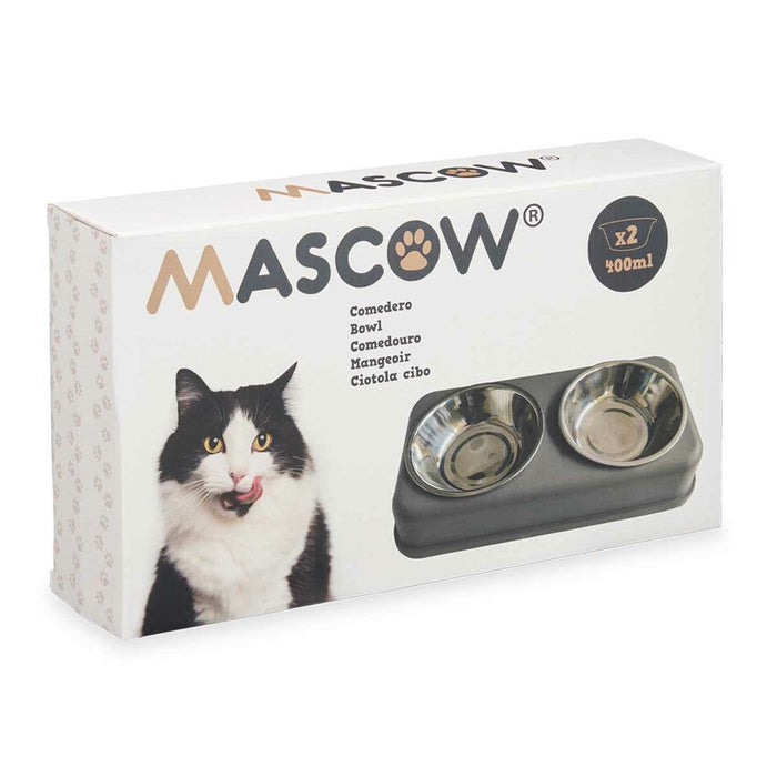 Castron de hrană pentru animale de companie Gri Metal 35 x 7,5 x 19 cm Double (12 Unități)
