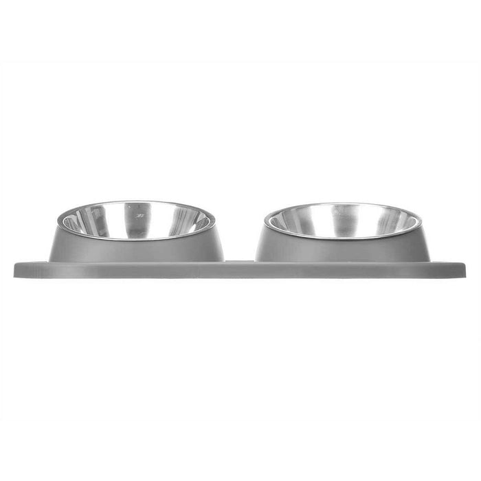 Castron de hrană pentru animale de companie Gri Metal 35 x 7,5 x 19 cm Double (12 Unități)